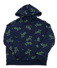 Tmavomodrá mikina s dinosaury a kapucí H&M