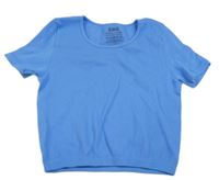 Modré žebrované sportovní crop tričko