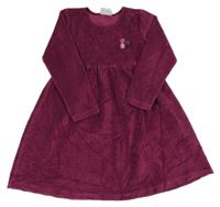 Vínové žebrované sametové šaty s bambulemi Topolino