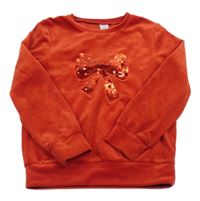 Červená plyšová mikina s mašlí z flitrů