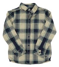 Béžovo-tmavomodro-zelená kostkovaná košilová bunda Okaidi