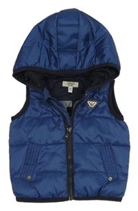 Tmavomodrá šusťáková zateplená vesta s nášivkou a kapucí Armani