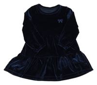 Tmavomodré sametové šaty s mašlí Dunnes