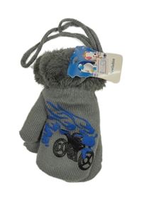 Nové - Šedé zateplené palcové rukavice s motorkou