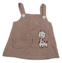 Nové - Starorůžové žebrované laclové šaty s žirafou a kapsou