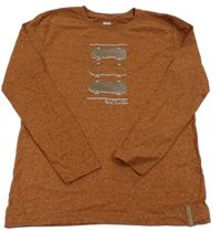 Hnědé melírované triko se skateboardy Yigga