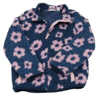 Tmavomodrá květovaná huňatá podšitá bunda L&D