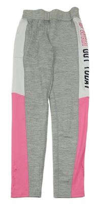 Šedo-bílo-neonově růžové sportovní legíny s nápisem Ergeenomixx