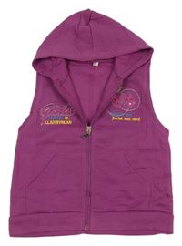 Fialová tepláková propínací vesta s ovocem a kapucí