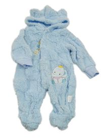 Světlemodrá chlupatá kombinéza se slonem a kapucí