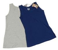 Nové - 2x top s krajkou - šedý melírovaný + tmavomodrý Pocopiano