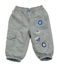 Šedé šusťákové zateplené kalhoty s potiskem Ergee