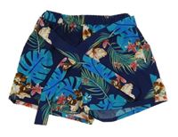 Tmavomodré lehké kraťasy s listy a páskem Shein