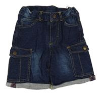 Tmavomodré teplákové riflové cargo kraťasy Zebralino