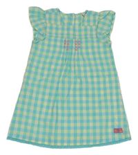 Azurovo-žluté kostkované plátěné šaty s výšivkami Tom Tailor