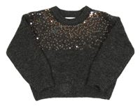 Tmavošedý vlněný svetr s flitry Primark