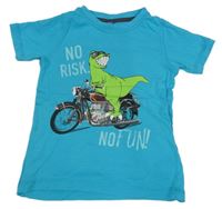 Azurové tričko s dinosaurem na motorce Dopodopo