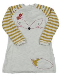 Světlešedo-okrové svetrové šaty s liškou a pruhy Tu