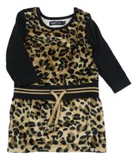 Hnědo-černé plyšovo/teplákové šaty s leopardím vzorem