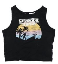 Černý žebrovaný crop top s potiskem - Stranger Things H&M