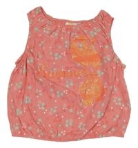 Lososový crop top s pávem a listy Kids