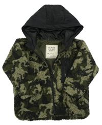 Khaki-černá huňato/šusťáková podšitá bunda s kapucí Matalan