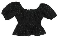 Černá puntíkatá crop halenka H&M