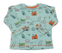 Tyrkysové triko s dinosaury a kostkami Miniclub