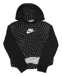 Černá vzorovaná mikina s logem a kapucí Nike