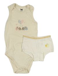 2 set - Smetanové body s beruškami + bílé kalhotky s jablkem 