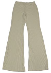 Smetanové úpletové flare kalhoty H&M