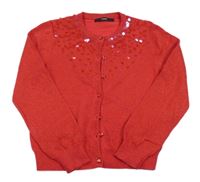 Červený třpytivý propínací svetr s flitry George