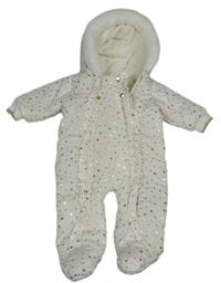 Bílo-zlatá šusťáková zimní kombinéza s hvězdičkami a kapucí Matalan