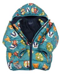 Petrolejová šusťáková zimní bunda se zvířátky a kapucí Next