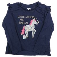 Tmavomodré triko s jednorožcem a volánky V by Very