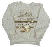 Bílá sametová puntíkatá mikina se zlatými nápisy 