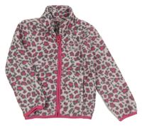 Růžovo-šedá leopardí propínací fleecová mikina 