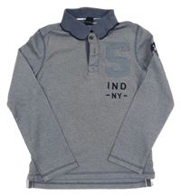 Tmavomodro-šedé melírované polo triko s číslem 