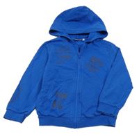 Modrá propínací mikina s potiskem a kapucí 