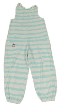 Bílo-světlemodrý pruhovaný lehký teplákový overal s domečkem 