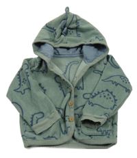 Khaki fleecová propínací mikina s dinosaury a kapucí George