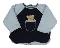 Tmavomodro-modrá zateplená mikina s medvědem 