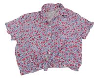 Bílo-růžovo-modrá květovaná crop lehká halenka 