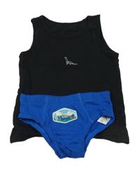 2 set - černý nátělník s dinem + modré slipy s dinem 