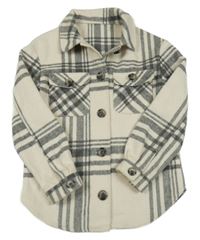 Smetanovo-šedá kostkovaná vlněná košilová bunda Nutmeg