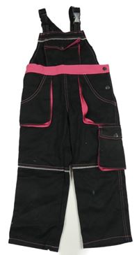 Černo-růžové laclové pracovní kalhoty s kapsami