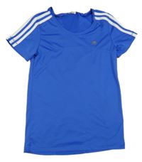 Modré sportovní funkční tričko s pruhy a logem Adidas