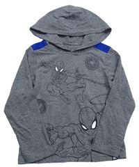 Tmavošedé melírované triko s kapcuí a Spidermanem Marvel
