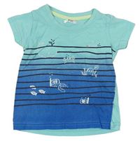 Tyrkysovo-modré tričko s pruhy a mořskými živočich