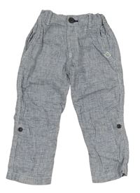 Světlemodré melírované lněné kalhoty H&M